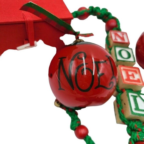 Vintage Christmas Noel Macrame Bell Wooden Blocks 2 Red Ball Ornaments Lot 3 - Picture 2 of 6